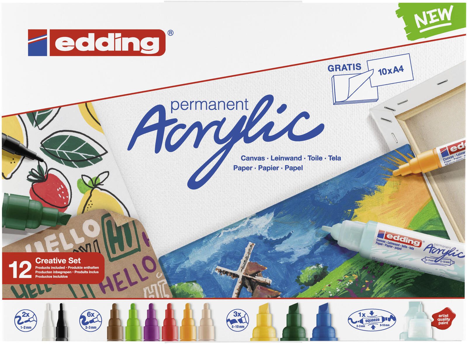 edding basic Acrylstifte-Set 1.0 + 2.0 + 3.0 + 5.0 + 10.0 mm Mehrfarbig