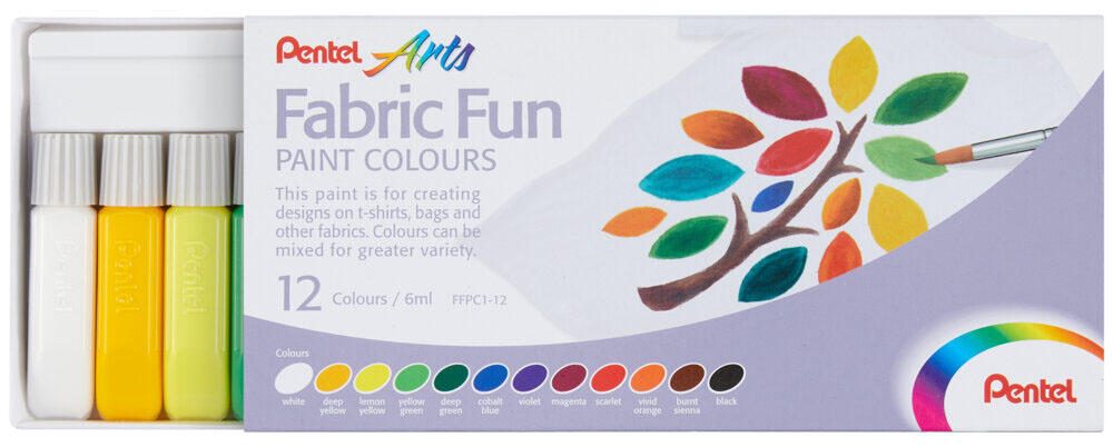 Pentel Arts FFPC1-12 Stoffmalfarbe farbsortiert 12 x 6,0 ml