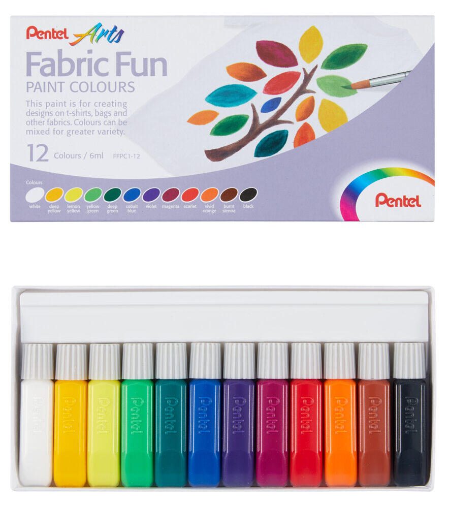 Pentel Arts FFPC1-12 Stoffmalfarbe farbsortiert 12 x 6,0 ml