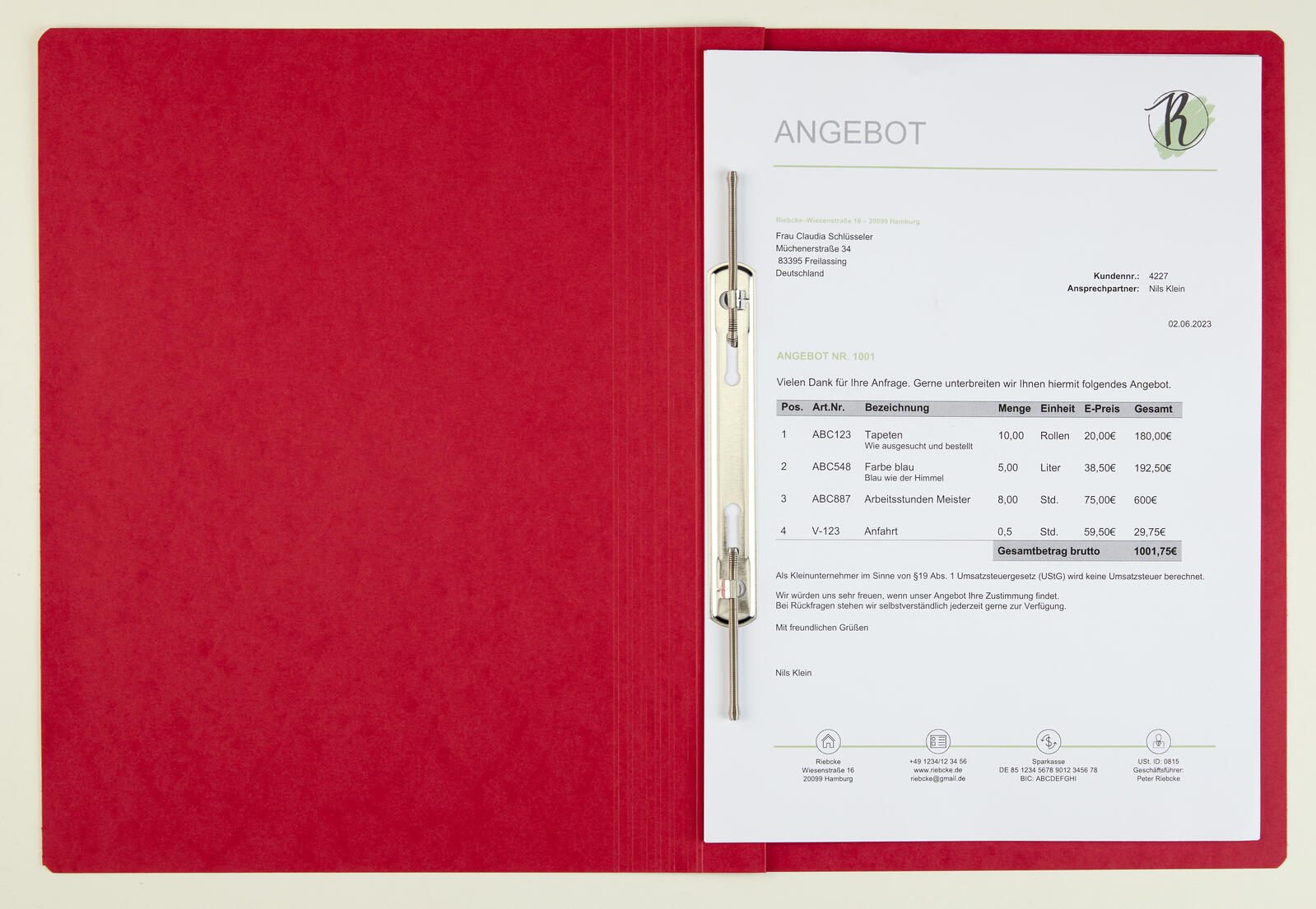 BRUNNEN Spiralhefter DIN A4 Colorspankarton rot