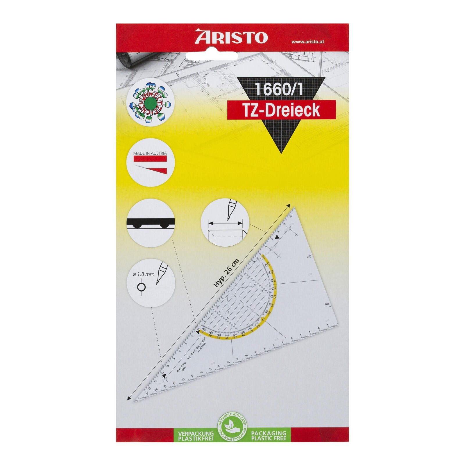 ARISTO Geometrie-Dreieck ohne Griff 26,0 cm