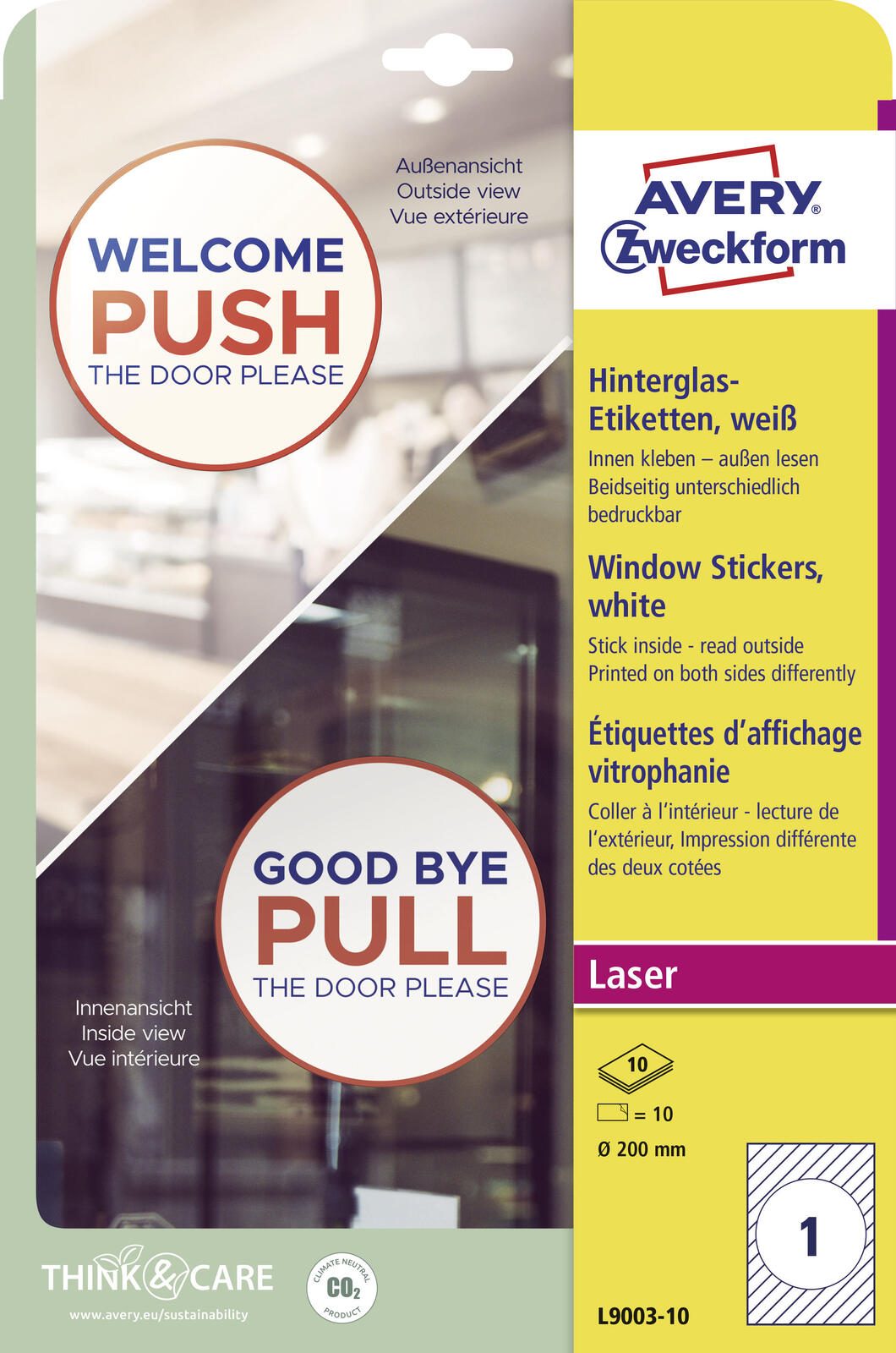 AVERY Zweckform Hinterglasaufkleber 200,0 x 200,0 mm