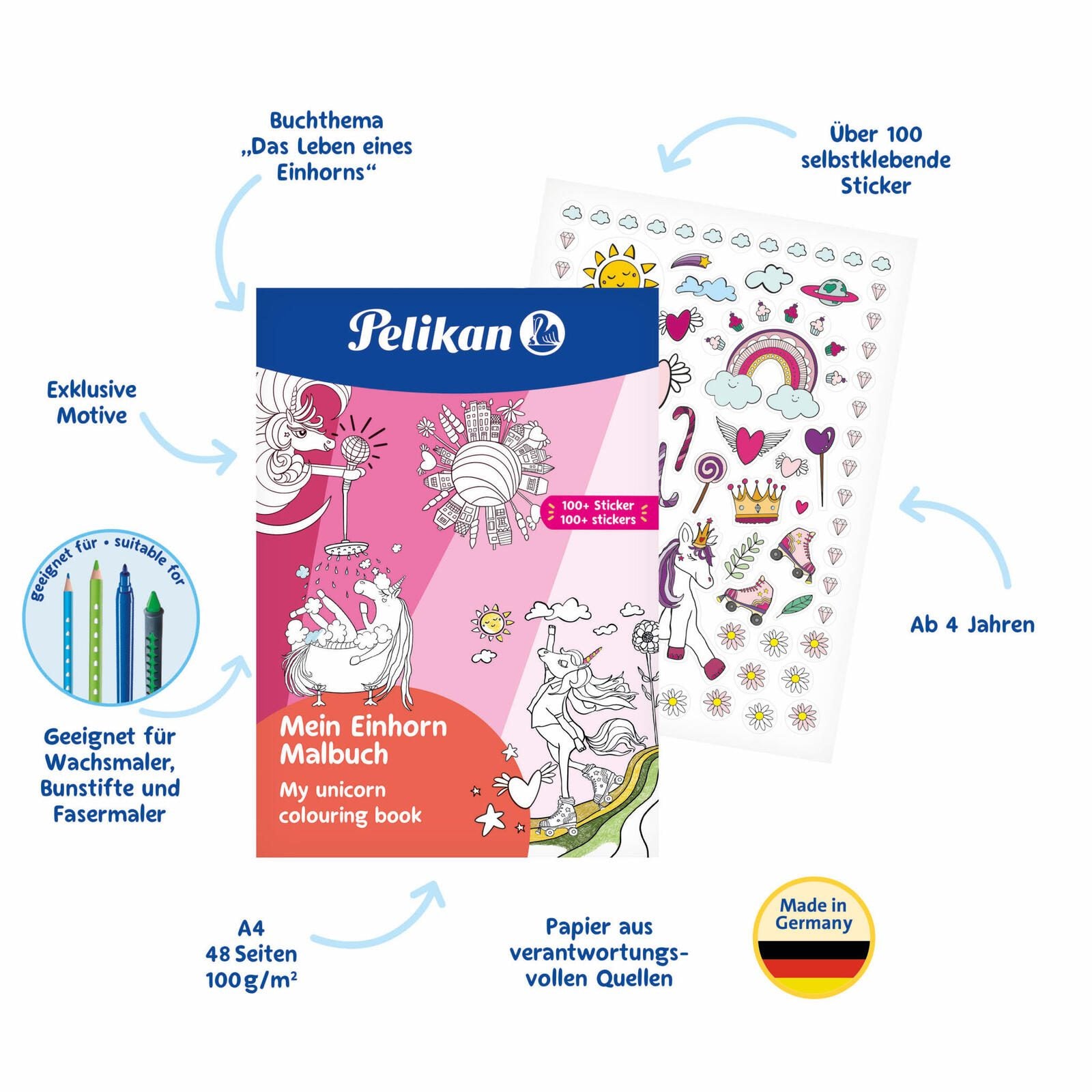 Pelikan Einhorn mit Sticker Malbuch