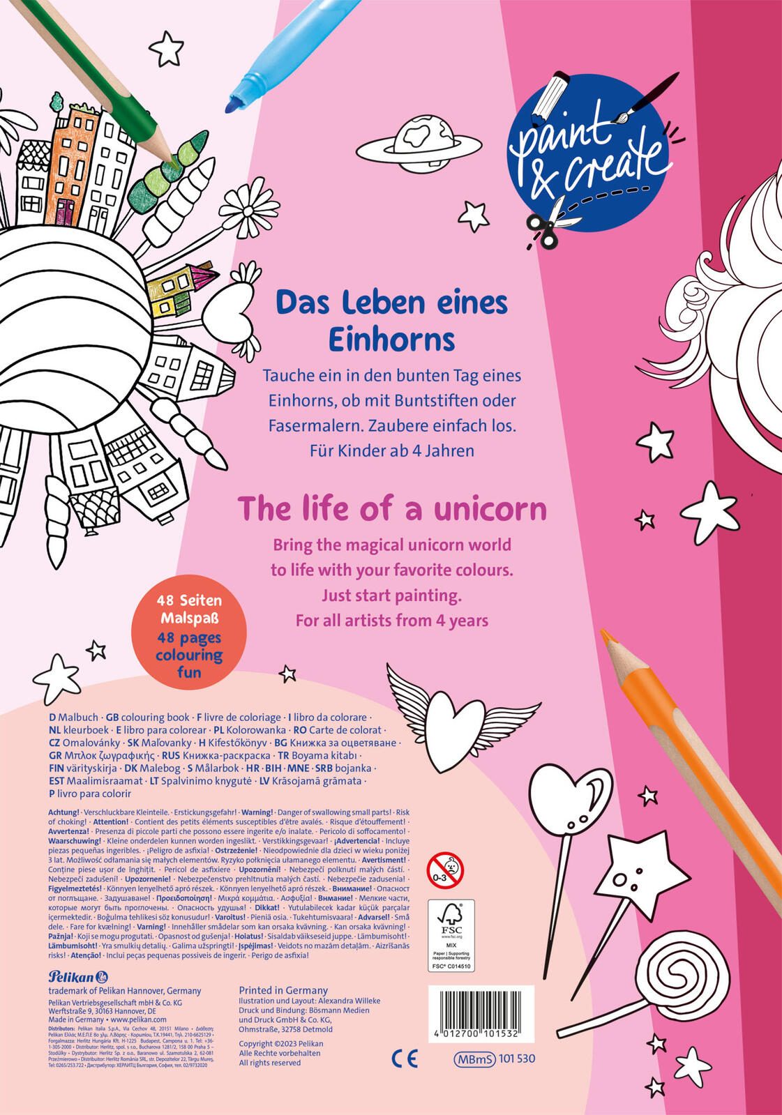 Pelikan Einhorn mit Sticker Malbuch