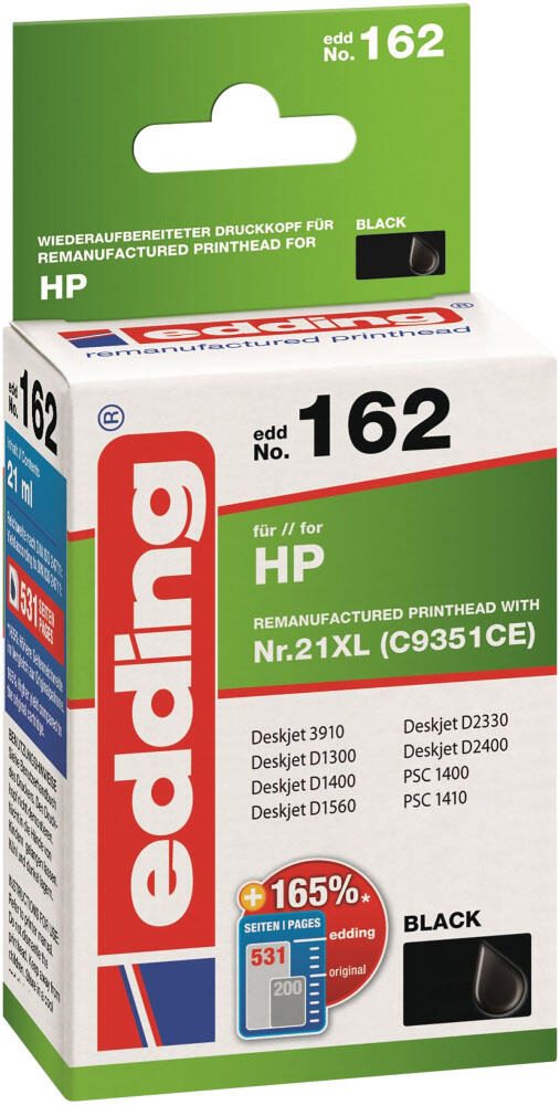 edding Druckerpatrone EDD-162 schwarz kompatibel zu HP 21XL (C9351AE)