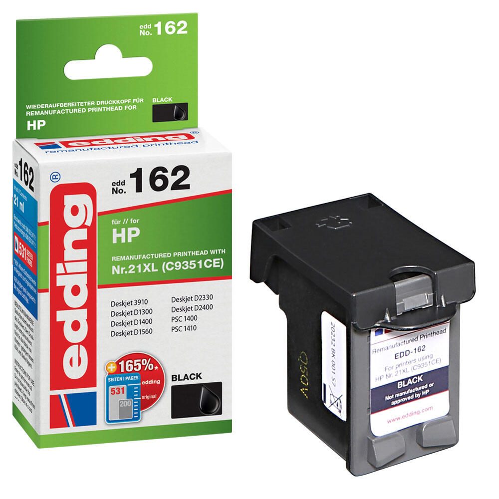 edding Druckerpatrone EDD-162 schwarz kompatibel zu HP 21XL (C9351AE)