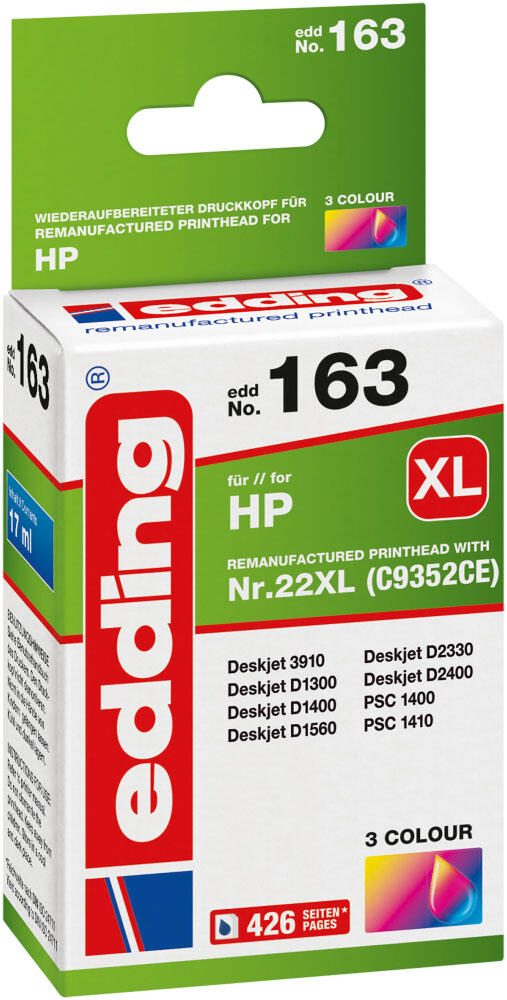 edding Druckerpatrone EDD-163 color kompatibel zu HP 22 (C9352AE)