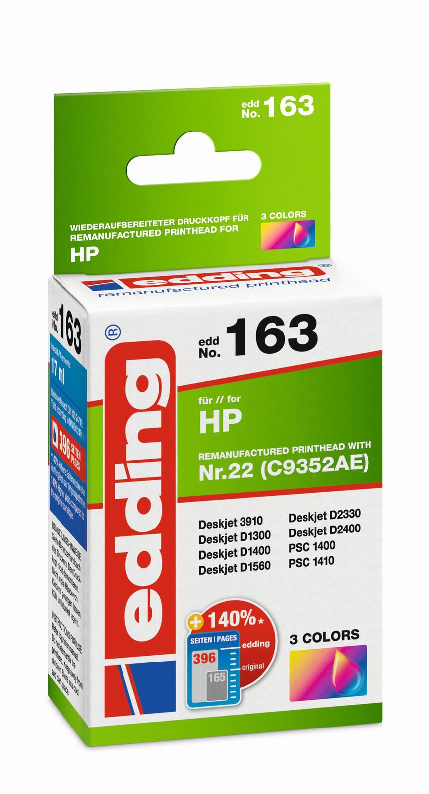 edding Druckerpatrone EDD-163 color kompatibel zu HP 22 (C9352AE)