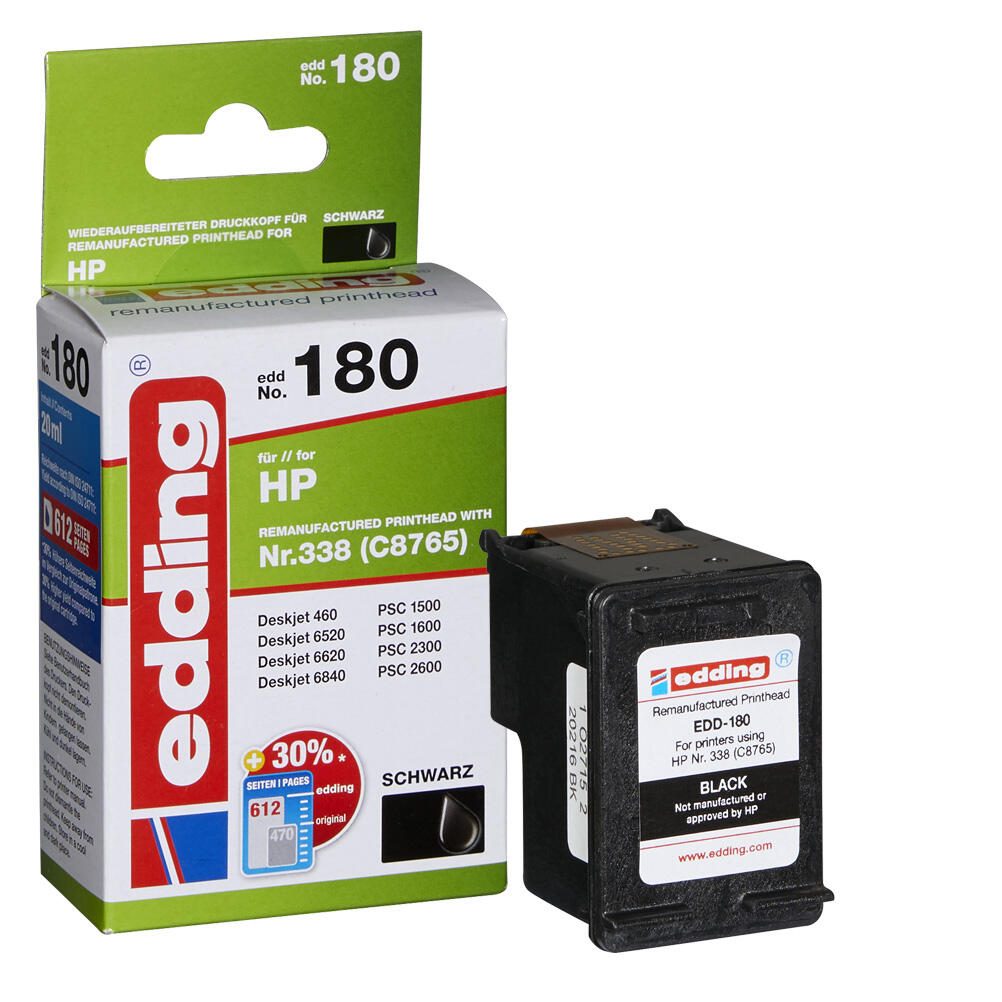 edding Druckerpatrone EDD-180 schwarz kompatibel zu HP 338 (C8765E)