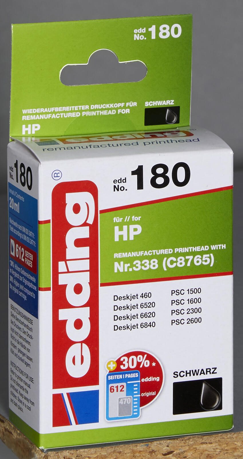 edding Druckerpatrone EDD-180 schwarz kompatibel zu HP 338 (C8765E)