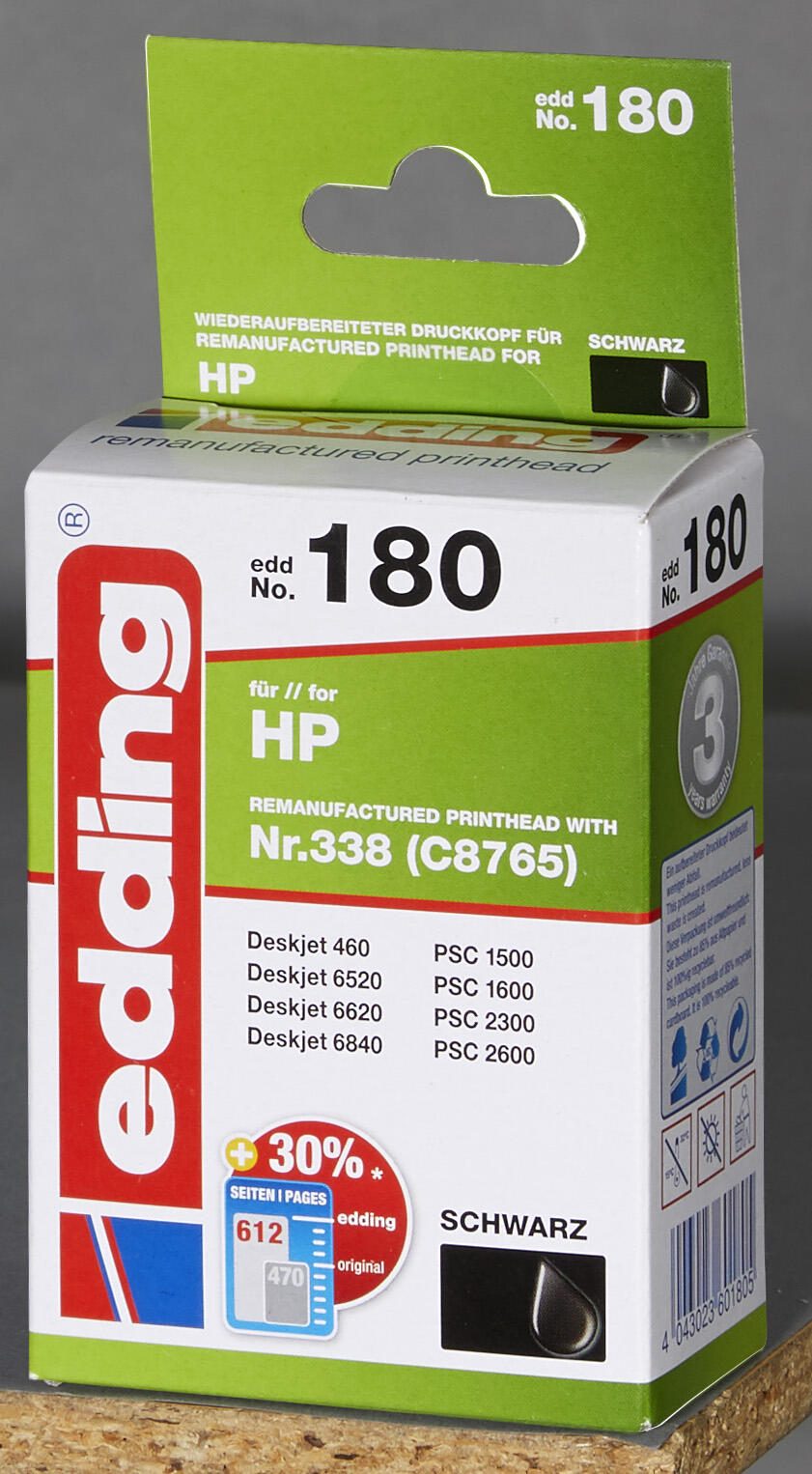 edding Druckerpatrone EDD-180 schwarz kompatibel zu HP 338 (C8765E)