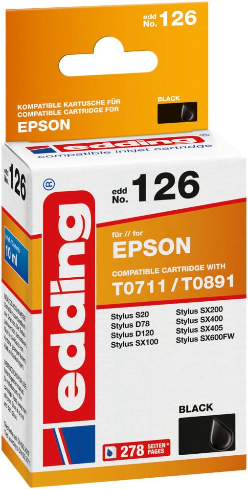 edding Druckerpatrone EDD-126 schwarz kompatibel zu EPSON T0711/T0891