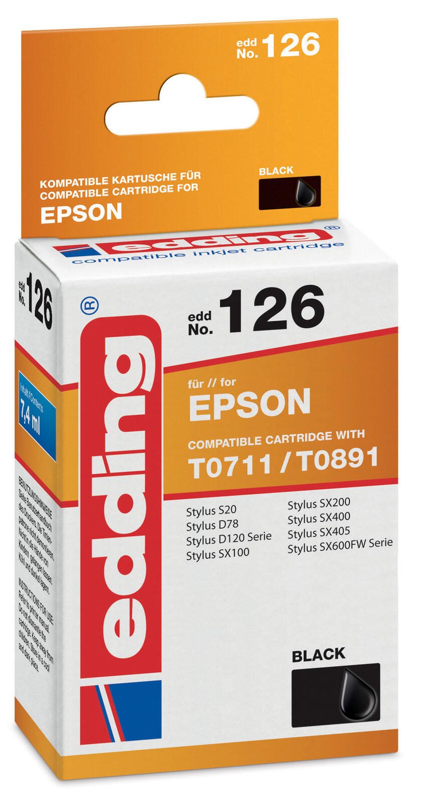 edding Druckerpatrone EDD-126 schwarz kompatibel zu EPSON T0711/T0891