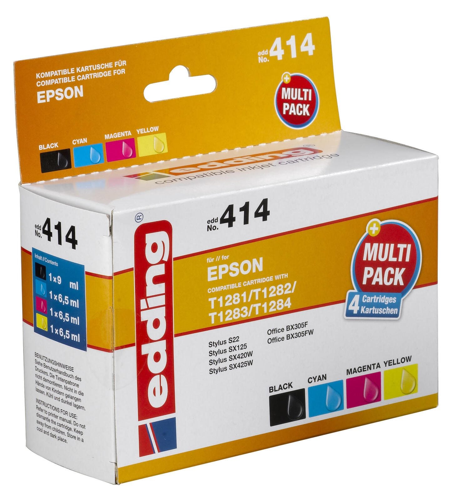 edding Druckerpatronen EDD-414 schwarz, cyan, magenta, gelb kompatibel zu EPSON T1285M, 4er-Set