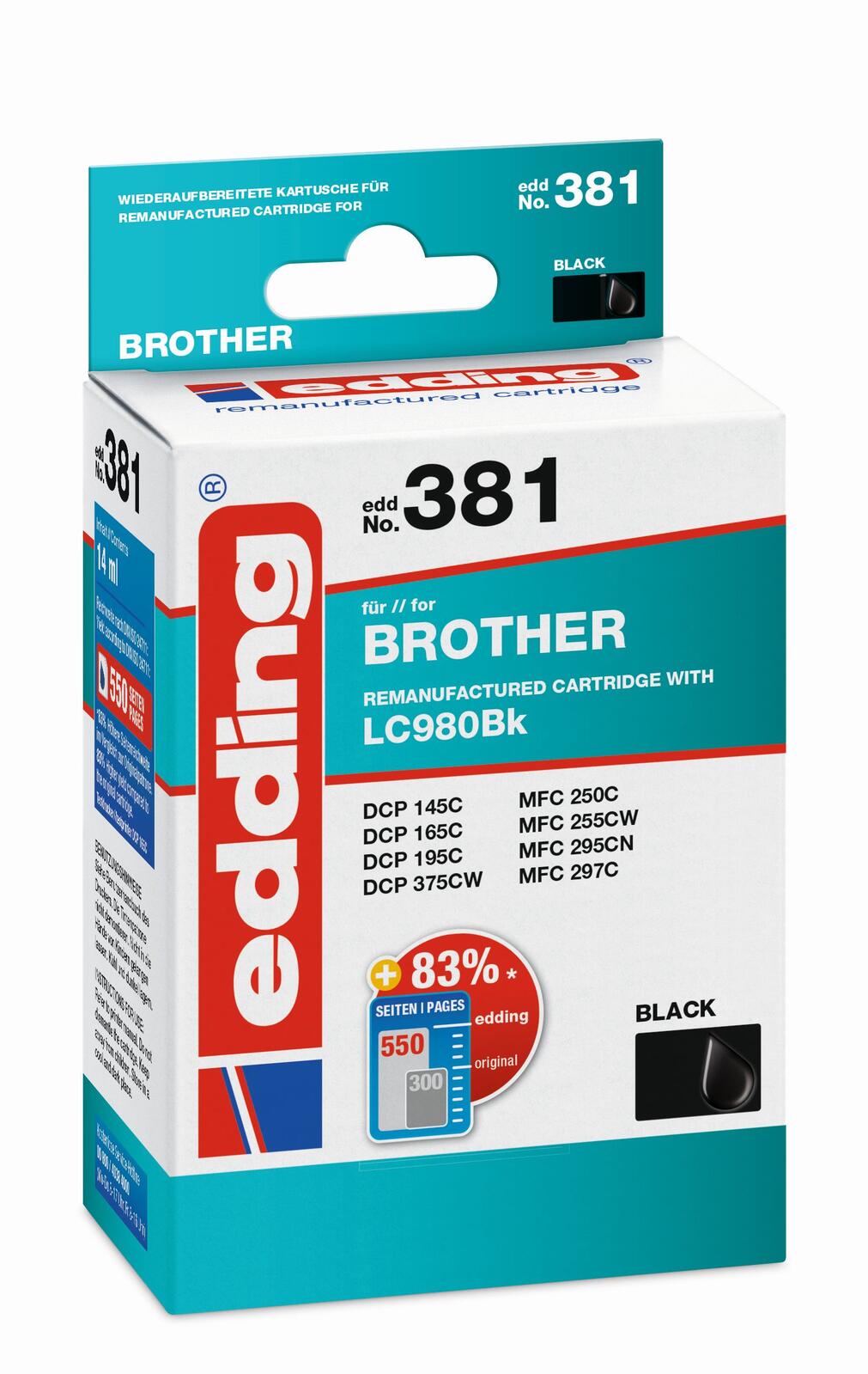edding Druckerpatrone EDD-381 schwarz kompatibel zu brother LC-980BK
