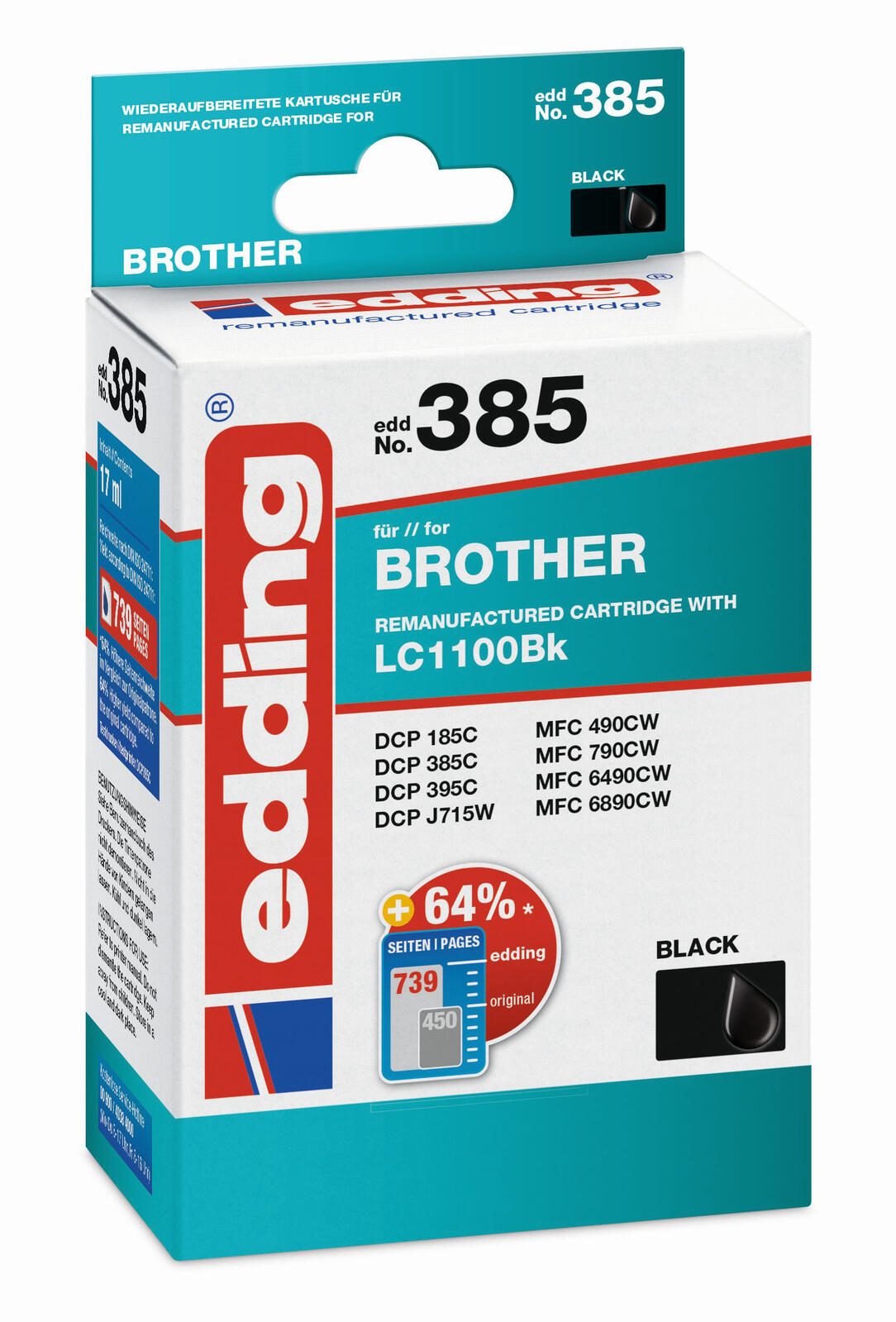 edding Druckerpatrone EDD-385 schwarz kompatibel zu brother LC-1100BK