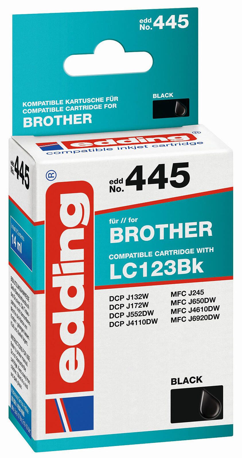 edding Druckerpatrone EDD-445 schwarz kompatibel zu brother LC-123BK