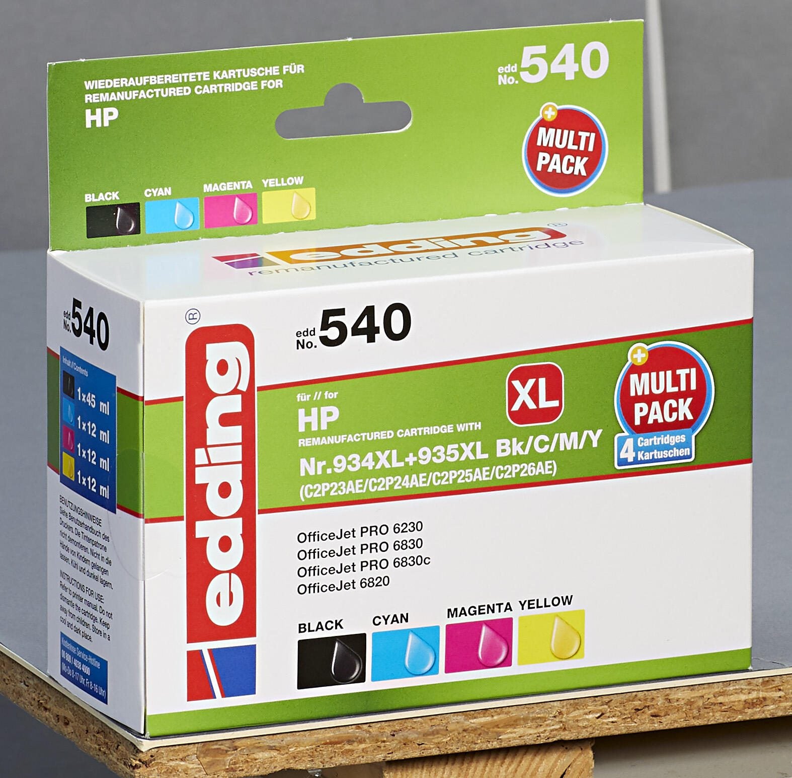 edding Druckerpatronen EDD-540 schwarz, cyan, magenta, gelb kompatibel zu HP 934XL + 935XL (X4E14AE), 4er-Set