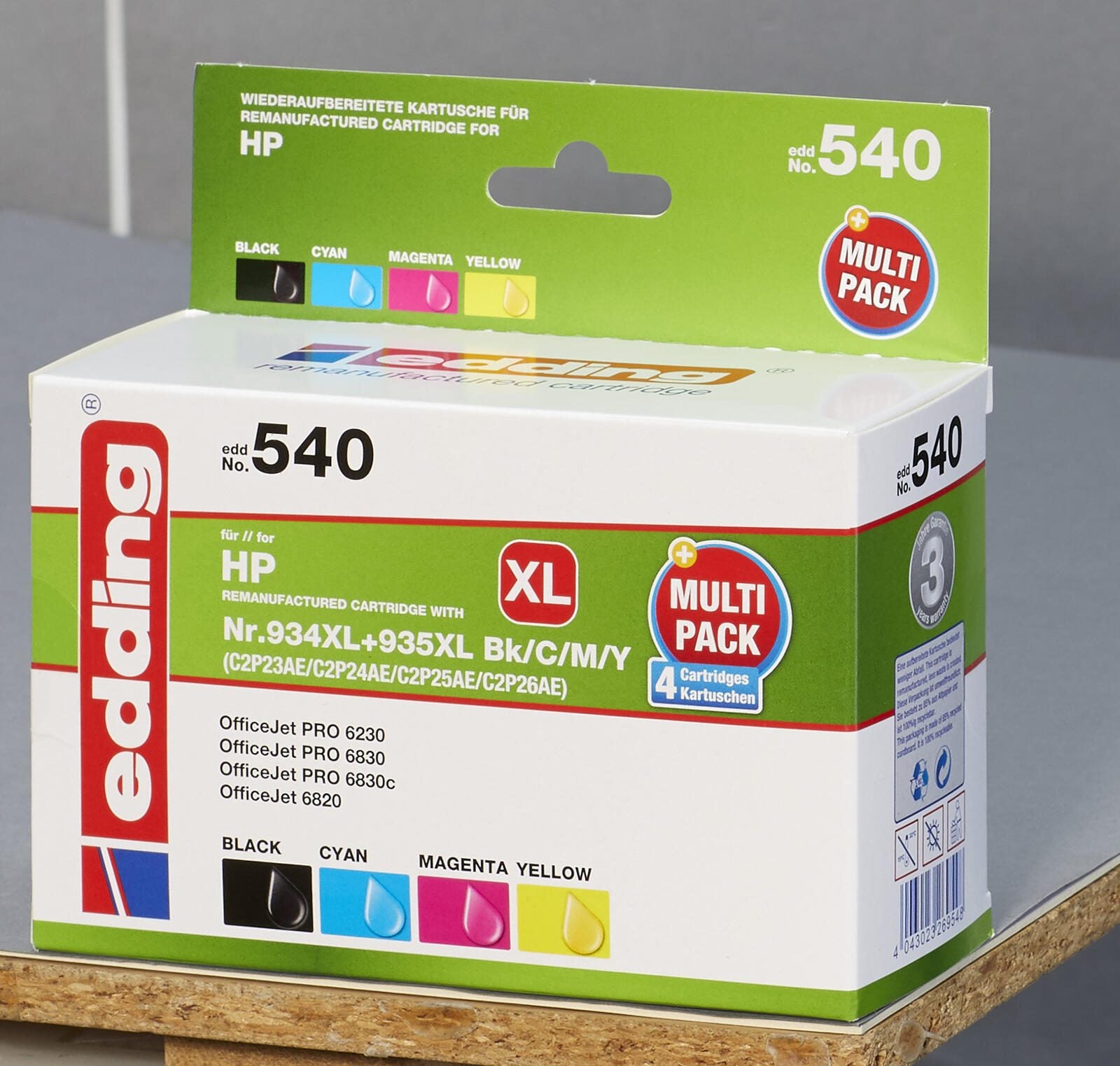 edding Druckerpatronen EDD-540 schwarz, cyan, magenta, gelb kompatibel zu HP 934XL + 935XL (X4E14AE), 4er-Set