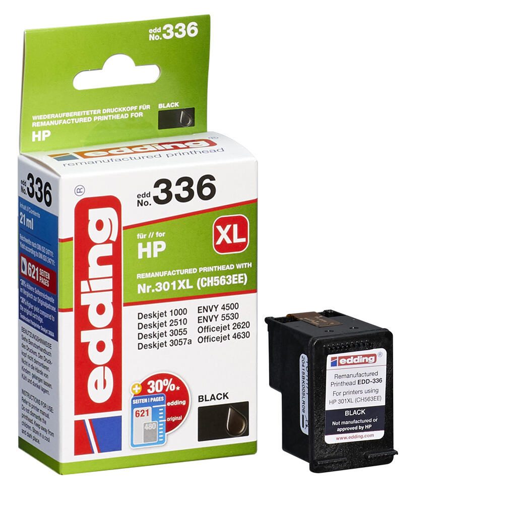 edding Druckerpatrone EDD-336 schwarz kompatibel zu HP 301XL (CH563EE)
