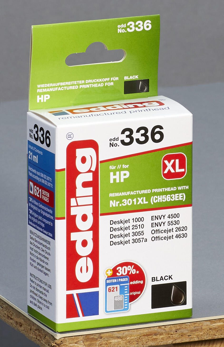 edding Druckerpatrone EDD-336 schwarz kompatibel zu HP 301XL (CH563EE)