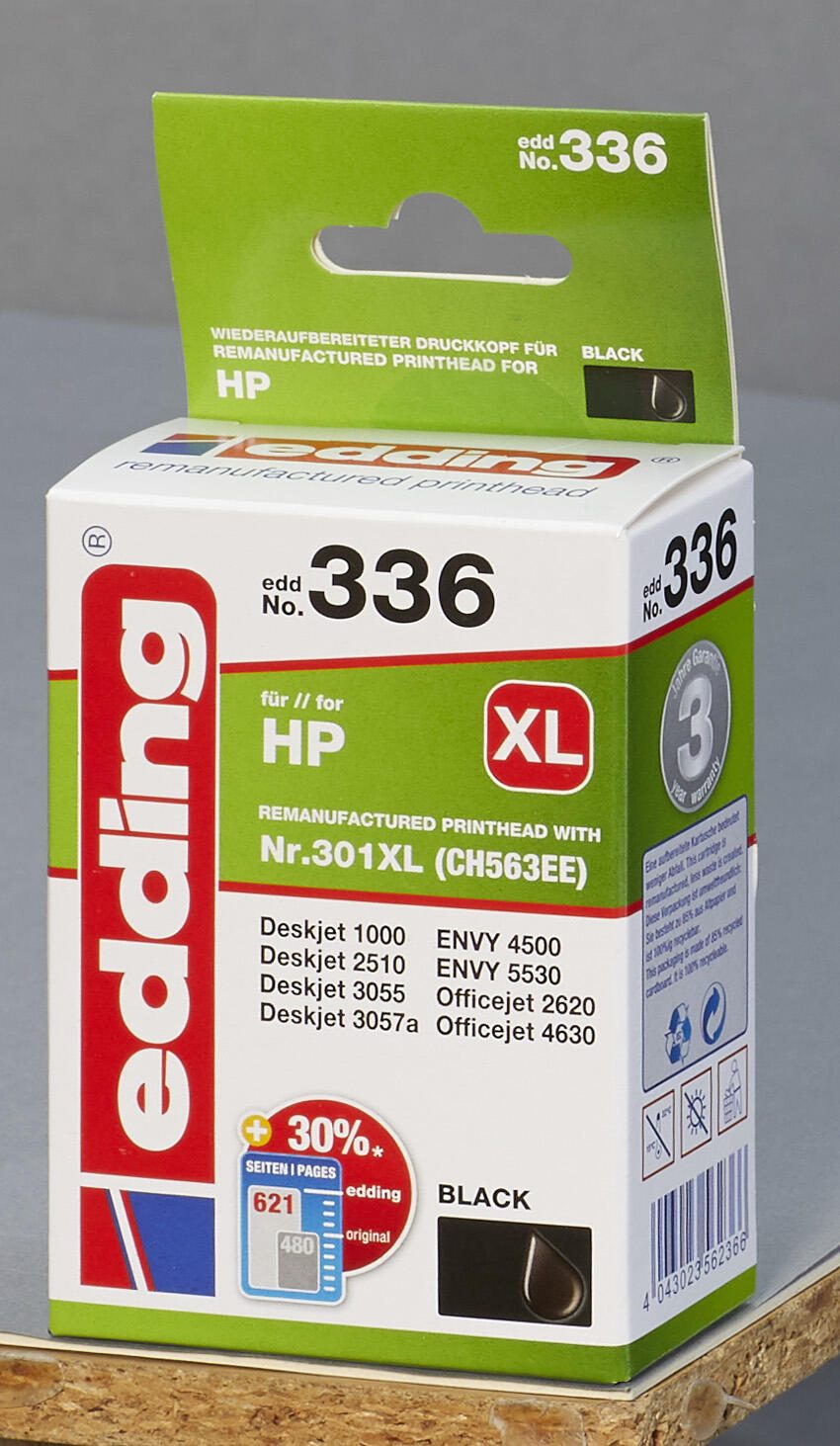 edding Druckerpatrone EDD-336 schwarz kompatibel zu HP 301XL (CH563EE)