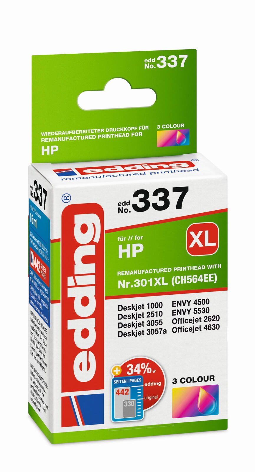 edding Druckerpatrone EDD-337 color kompatibel zu HP 301XL (CH564EE)