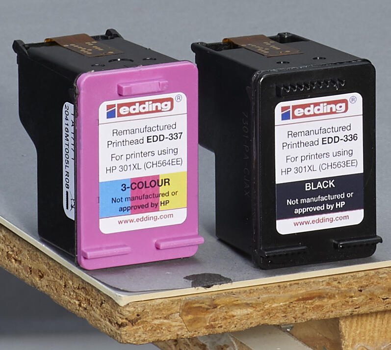 edding Druckerpatronen EDD-440 schwarz, color kompatibel zu HP 301XL (CH563EE/CH564EE), 2er-Set