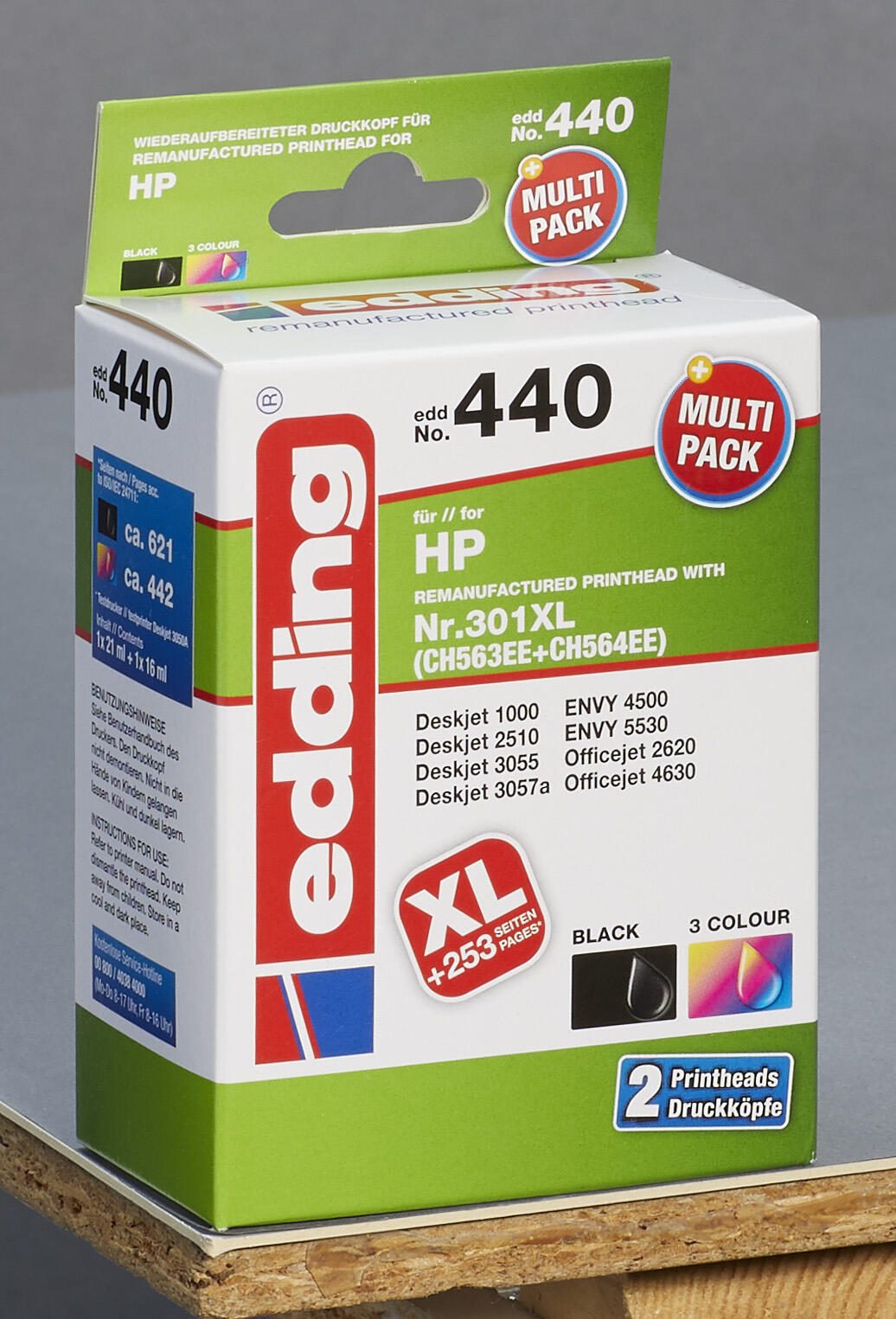 edding Druckerpatronen EDD-440 schwarz, color kompatibel zu HP 301XL (CH563EE/CH564EE), 2er-Set