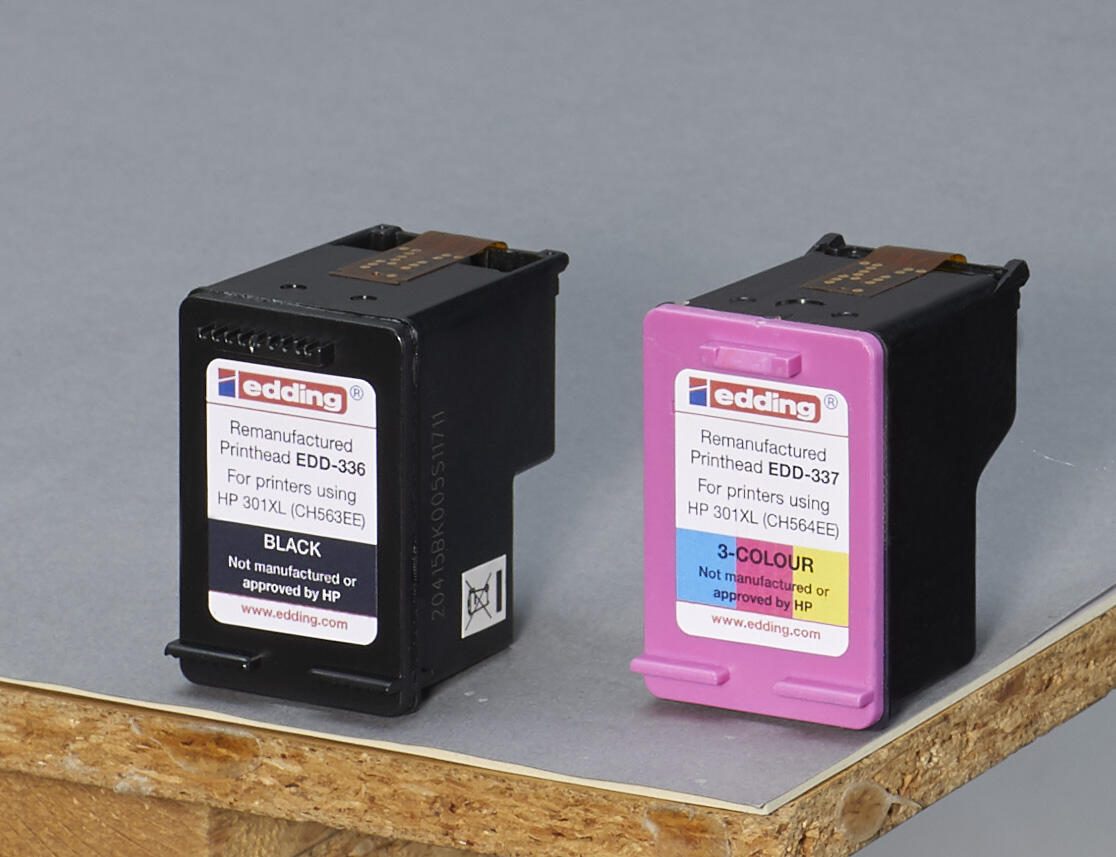 edding Druckerpatronen EDD-440 schwarz, color kompatibel zu HP 301XL (CH563EE/CH564EE), 2er-Set