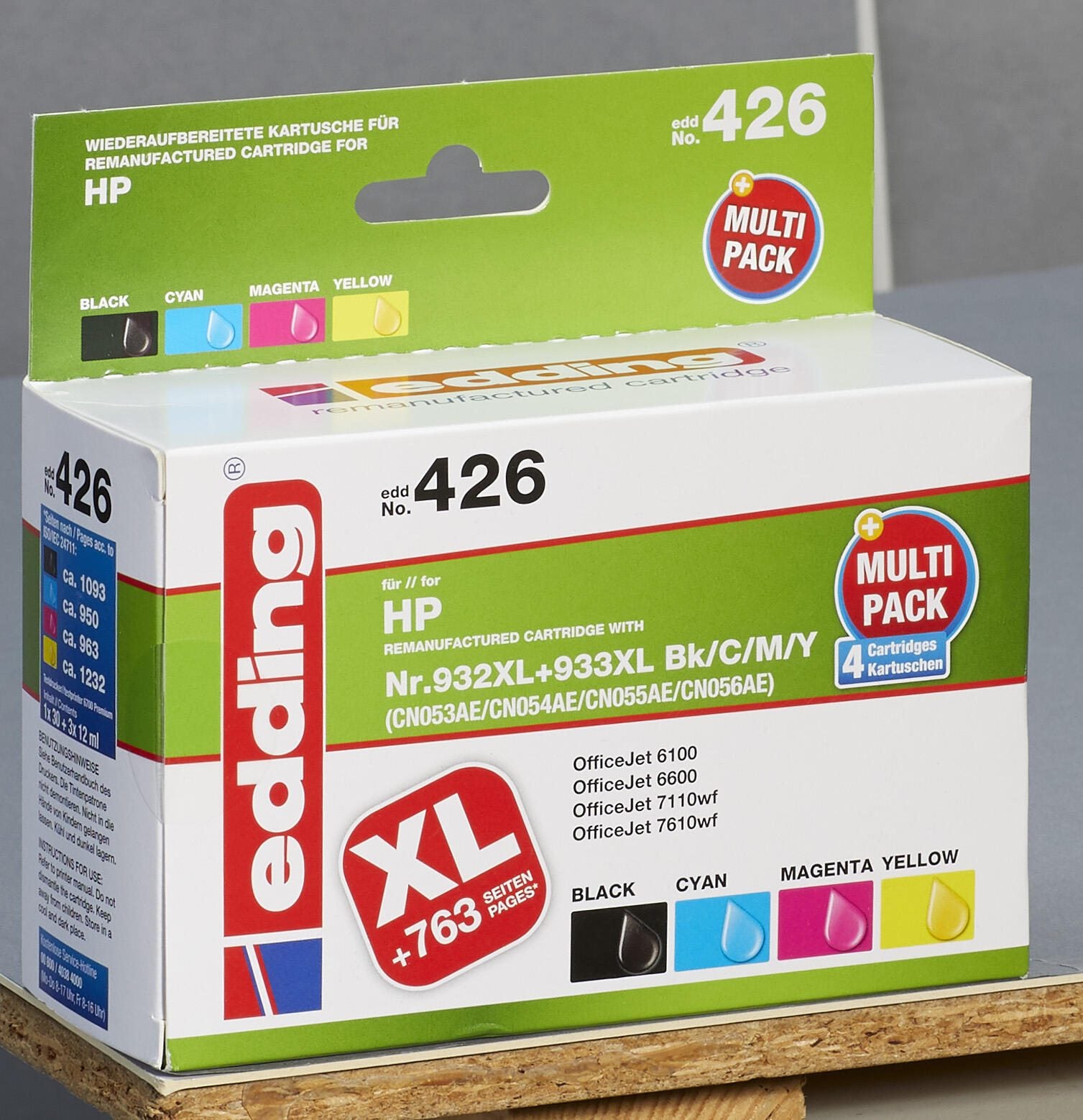 edding Druckerpatronen EDD-426 schwarz, cyan, magenta, gelb kompatibel zu HP 932XL + 933XL (C2P42AE), 4er-Set