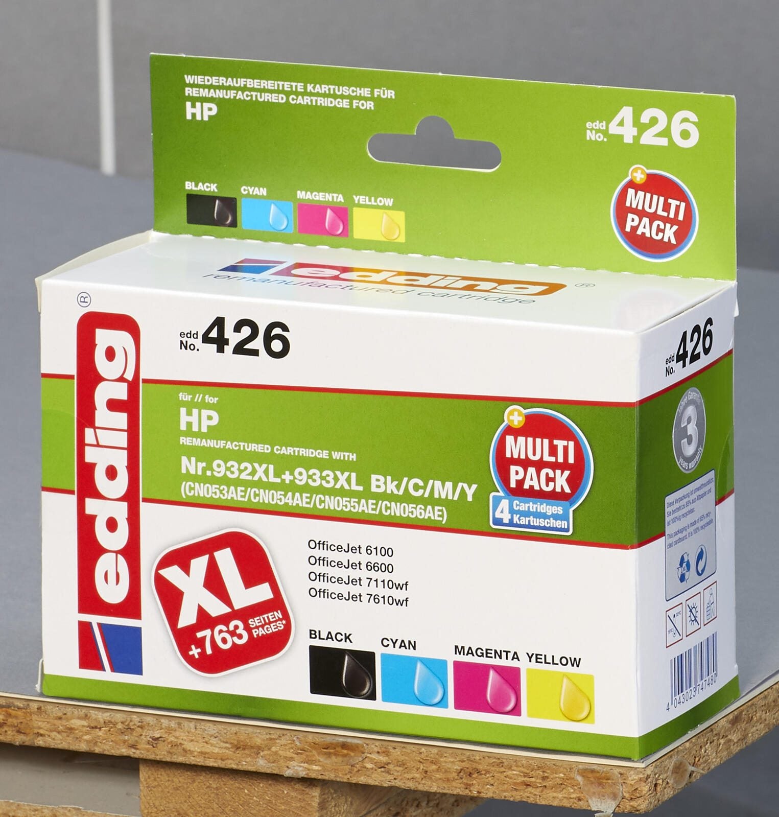 edding Druckerpatronen EDD-426 schwarz, cyan, magenta, gelb kompatibel zu HP 932XL + 933XL (C2P42AE), 4er-Set