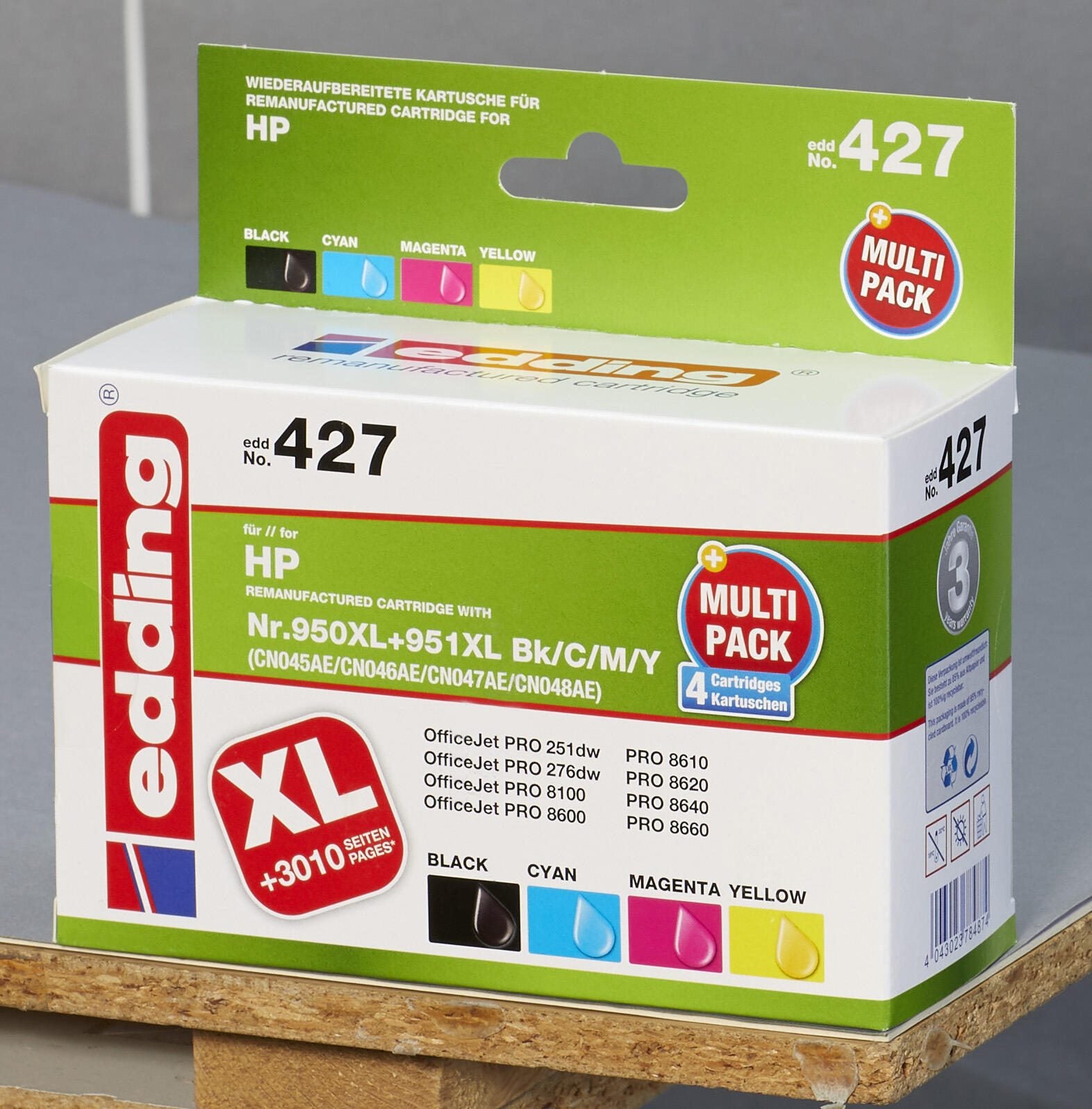 edding Druckerpatronen EDD-427 schwarz, cyan, magenta, gelb kompatibel zu HP 950XL + 951XL (C2P43AE), 4er-Set