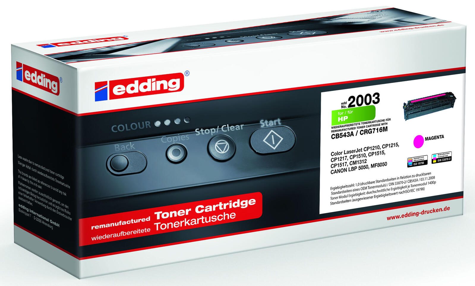 edding Toner EDD-2003 magenta kompatibel zu HP 125A; Canon 716 M(CB543A; 1978B002AA)