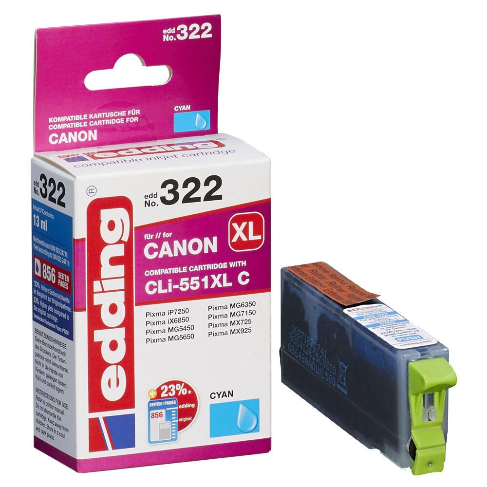 edding Druckerpatrone EDD-322 cyan kompatibel zu Canon CLI-551 XL