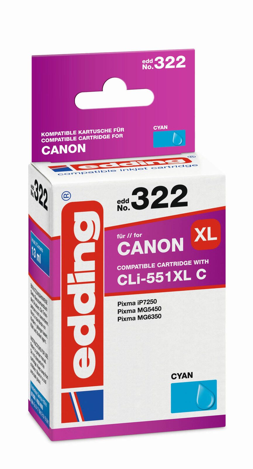 edding Druckerpatrone EDD-322 cyan kompatibel zu Canon CLI-551 XL