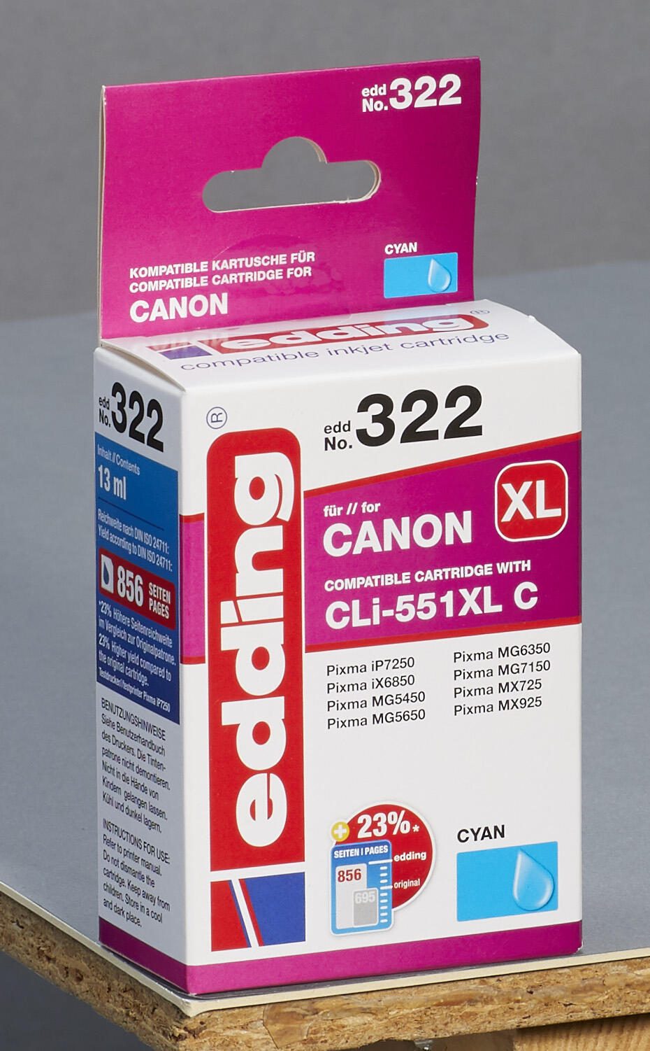 edding Druckerpatrone EDD-322 cyan kompatibel zu Canon CLI-551 XL
