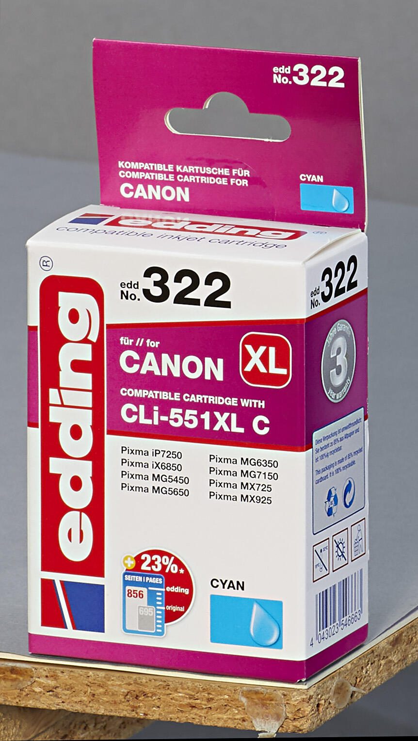 edding Druckerpatrone EDD-322 cyan kompatibel zu Canon CLI-551 XL