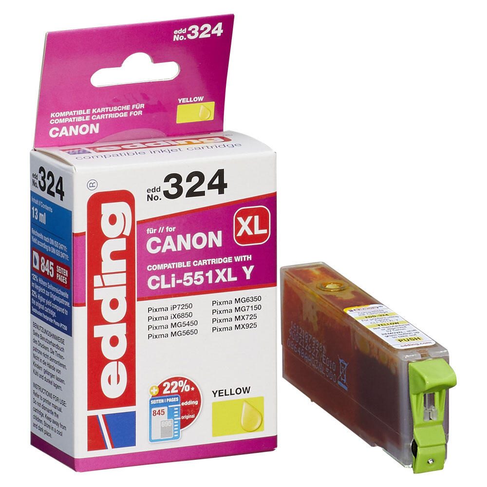 edding Druckerpatrone EDD-324 gelb kompatibel zu Canon CLI-551 XL