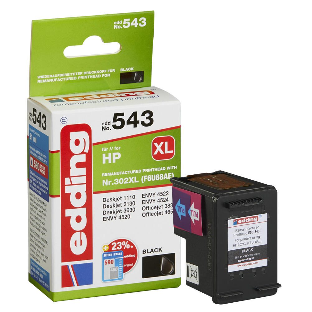 edding Druckerpatrone EDD-543 schwarz kompatibel zu HP 302XL (F6U68AE)