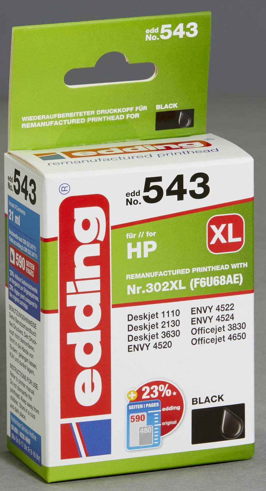 edding Druckerpatrone EDD-543 schwarz kompatibel zu HP 302XL (F6U68AE)