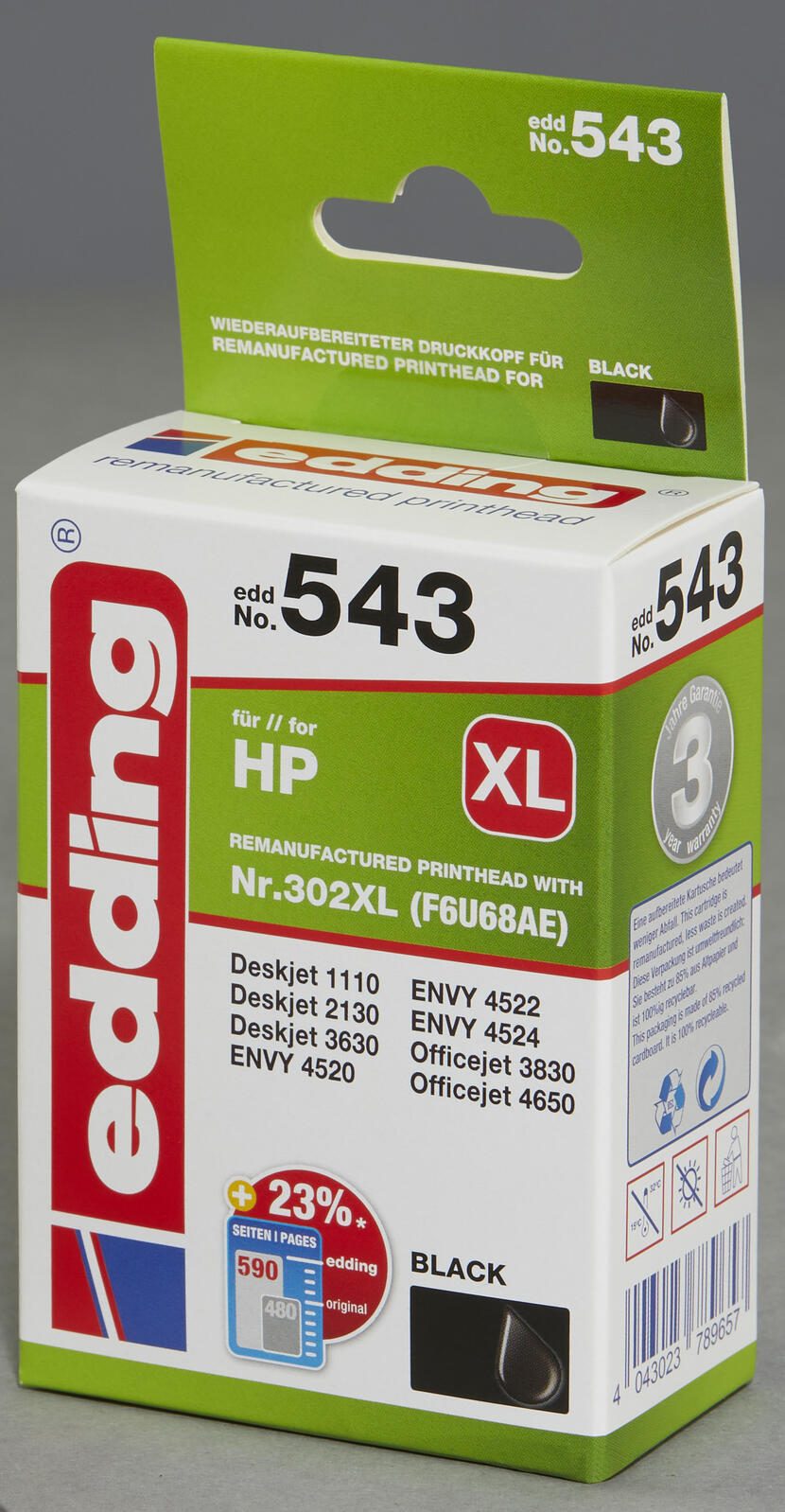 edding Druckerpatrone EDD-543 schwarz kompatibel zu HP 302XL (F6U68AE)