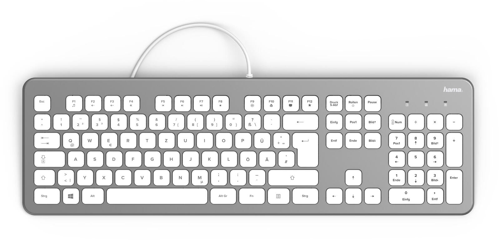 Hama Tastatur kabelgebunden KC-700 silber, weiß