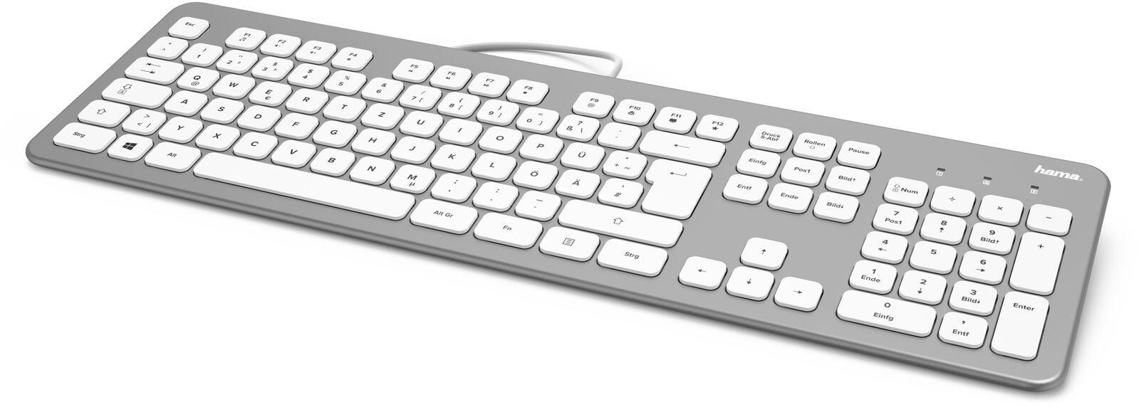 Hama Tastatur kabelgebunden KC-700 silber, weiß