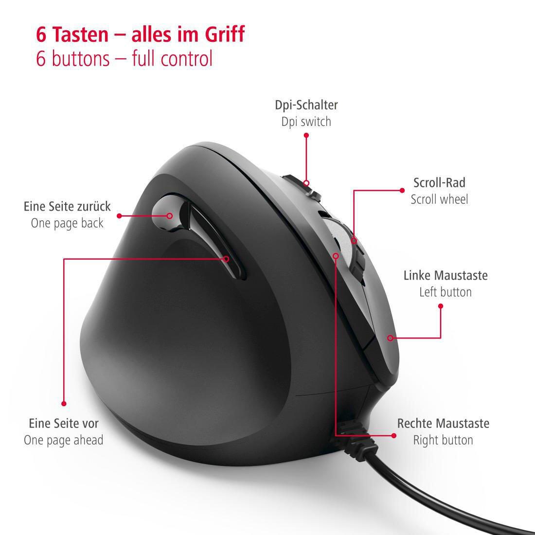 Hama EMC-500L Maus ergonomisch kabelgebunden schwarz