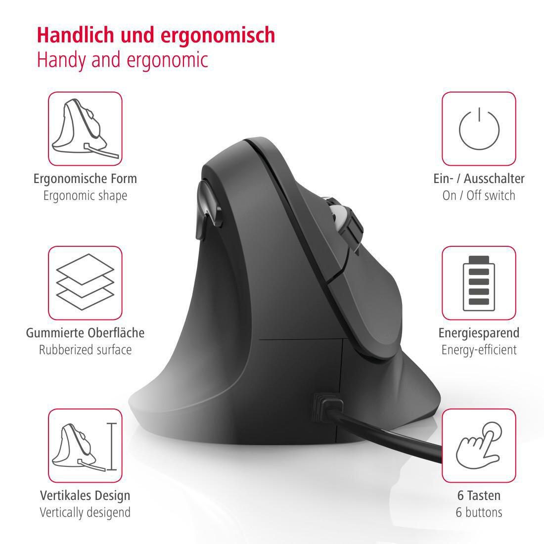 Hama EMC-500L Maus ergonomisch kabelgebunden schwarz