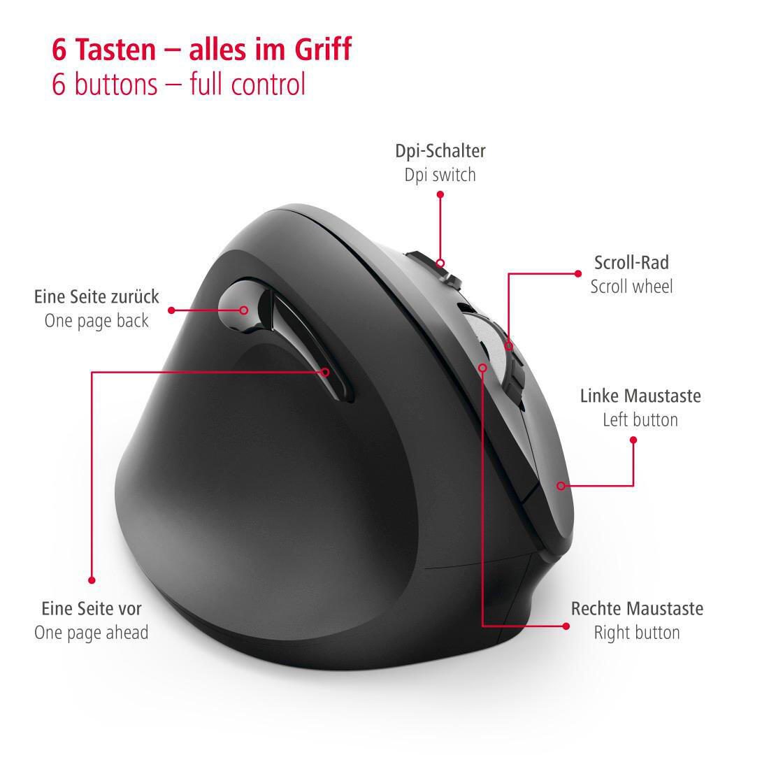 Hama EMW-500L Maus ergonomisch kabellos schwarz