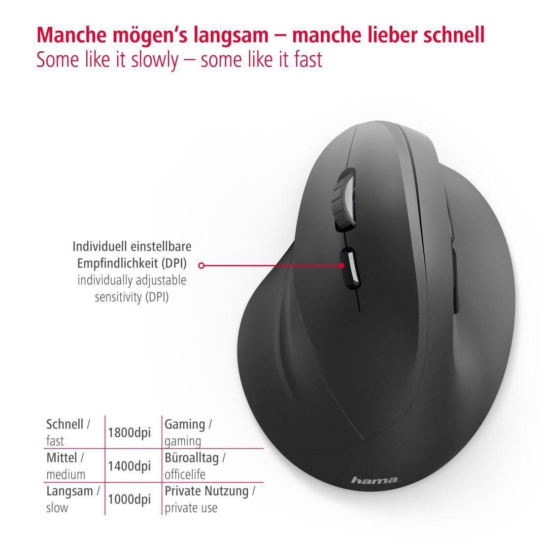 Hama EMW-500L Maus ergonomisch kabellos schwarz