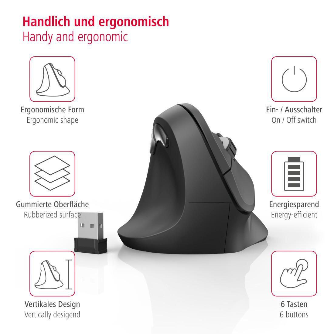 Hama EMW-500L Maus ergonomisch kabellos schwarz