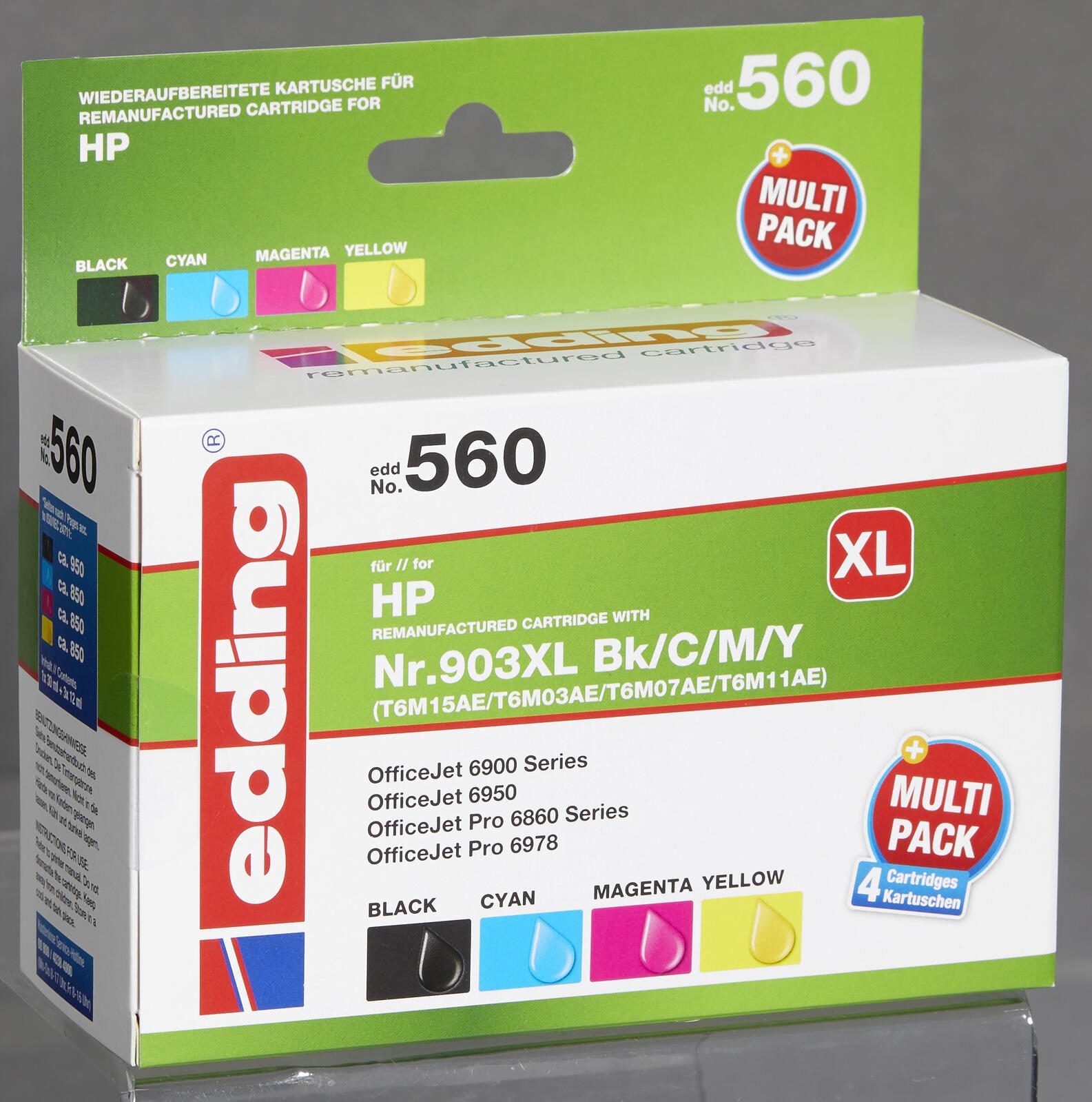 edding Druckerpatronen EDD-560 schwarz, cyan, magenta, gelb kompatibel zu HP 903XL (3HZ51AE), 4er-Set